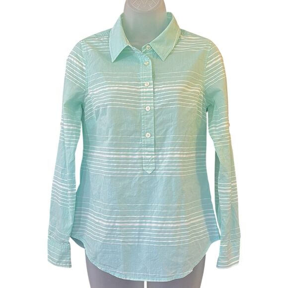 Vineyard Vines Mint Striped 1/2 Placket Long Sleeve Shirt Sz 0 Coastal Preppy - Picture 1 of 7